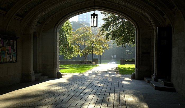 Morning light filtering through Silliman Arch